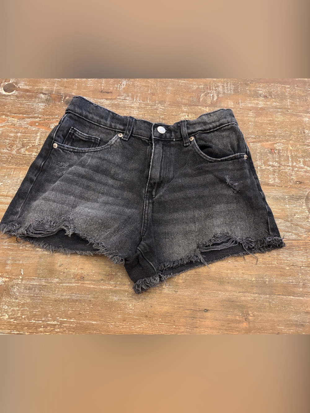 Zara Girl’s 13-14 Black Frayed Hem Denim Shorts
